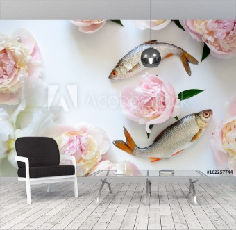 Picture of Fishes and flowers background